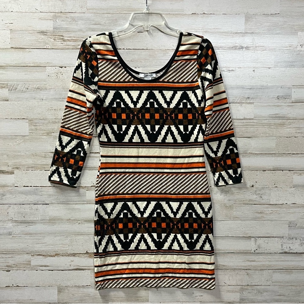 SWOON Aztec Geometric Swoop Neck Mini-Dress - Picture 2 of 5